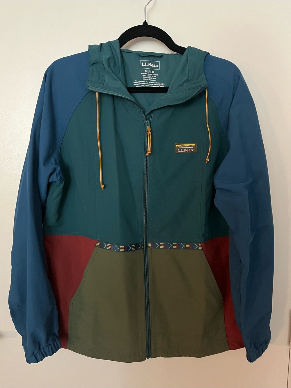 L.L. Bean women’s Anorak Colorblock Hooded Jacket - Teal/Olive/Blue